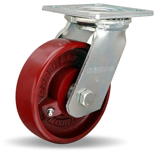 Hamilton Whirlaway 5-Inch Metal Swivel Caster - 750 lbs Load Capacity, 5"x1.5" Wheel with 3/4" Straight Roller Bearing - Heavy Duty Industrial Caster Hamilton