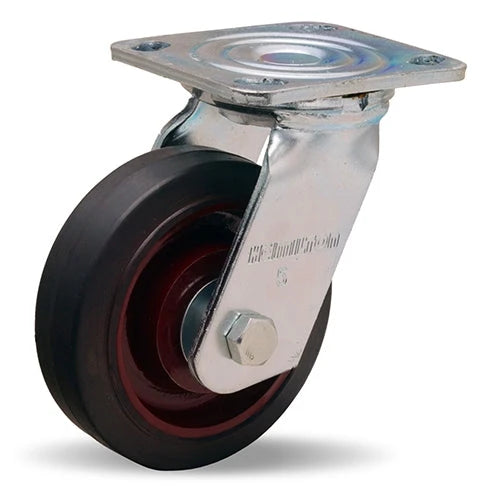 Hamilton Whirlaway 5-Inch Swivel Caster - 240 lbs Load Capacity, 1.5" Wide Mold-On Rubber Wheel (70A), Cast Iron, 3/4" Straight Roller Bearing - S-WW-5R Hamilton