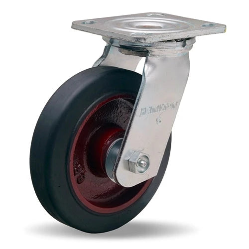 Hamilton Whirlaway 6-Inch Swivel Caster - 280 lbs Load Capacity, 1.5" Mold-On Rubber Wheel, 70A, on Cast Iron with 3/4" Straight Roller Bearing Hamilton