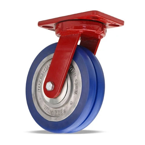 Hamilton Spinfinity Kingpinless ZFHS Swivel Caster, 8x2 Inch UltraGlide Twin Wheel, 1850 lbs Load Capacity, Maintenance-Free, 3/4" Sealed Precision Ball Bearings, Aluminum Core, Blue Tread - S-ZFHS-8SWC85 Hamilton