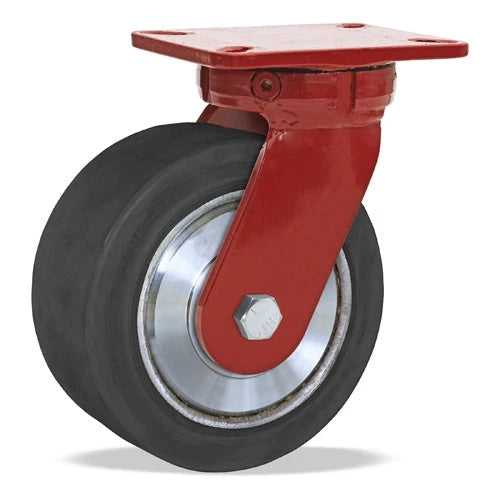 Hamilton Spinfinity Super Endurance Swivel Caster S-ZFSEC-95PORB with 9" x 5" Black Rubber Presson Wheel and 1 1/4" Sealed Precision Ball Bearings for Optimal Performance and Durability Hamilton
