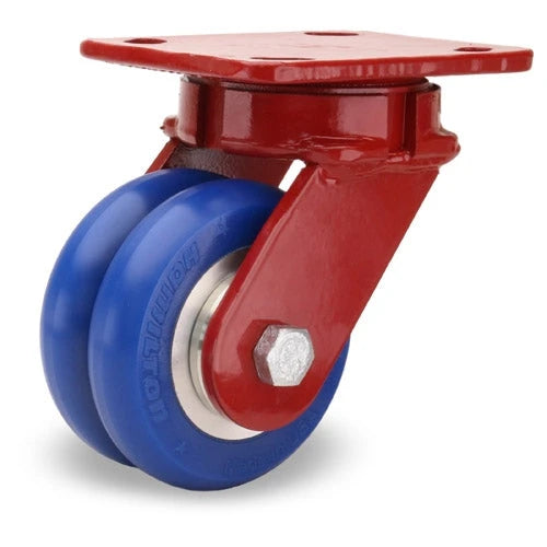 Hamilton Spinfinity Maintenance-Free Kingpinless ZFWH Series Swivel Caster with 4" x 2" UltraGlide (85A) Twin Wheel Blue Tread on Aluminum Core with 3/4" Sealed Precision Ball Bearings Hamilton