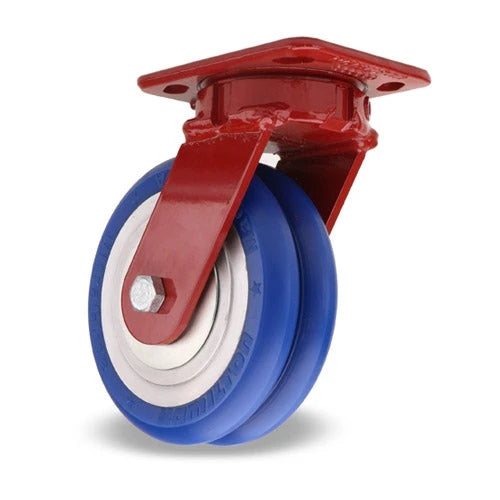 Hamilton Spinfinity Maintenance-Free Kingpinless ZFWH Series Swivel Caster with 6" x 2" UltraGlide (85A) Twin Wheel BlueTread on Aluminum Core with 3/4" Sealed Precision Ball Bearings Hamilton