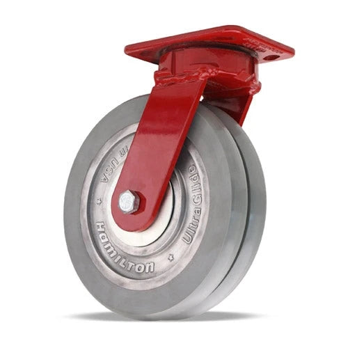 Hamilton Spinfinity Maintenance-Free Kingpinless ZFWH Series Swivel Caster with 8" x 2" UltraGlide (95A) Twin Wheel Grey Tread on Aluminum Core with 3/4" Sealed Precision Ball Bearings Hamilton