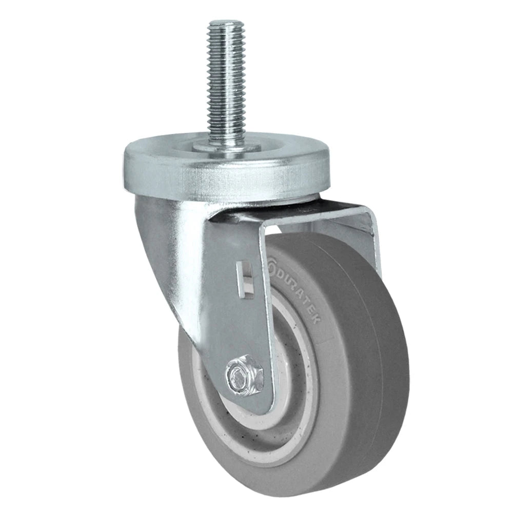 Durastar 4" x 1-1/4" Duratek High Tech Rubber Stainless Swivel Threaded Stem Caster - 300 lb Capacity Durastar