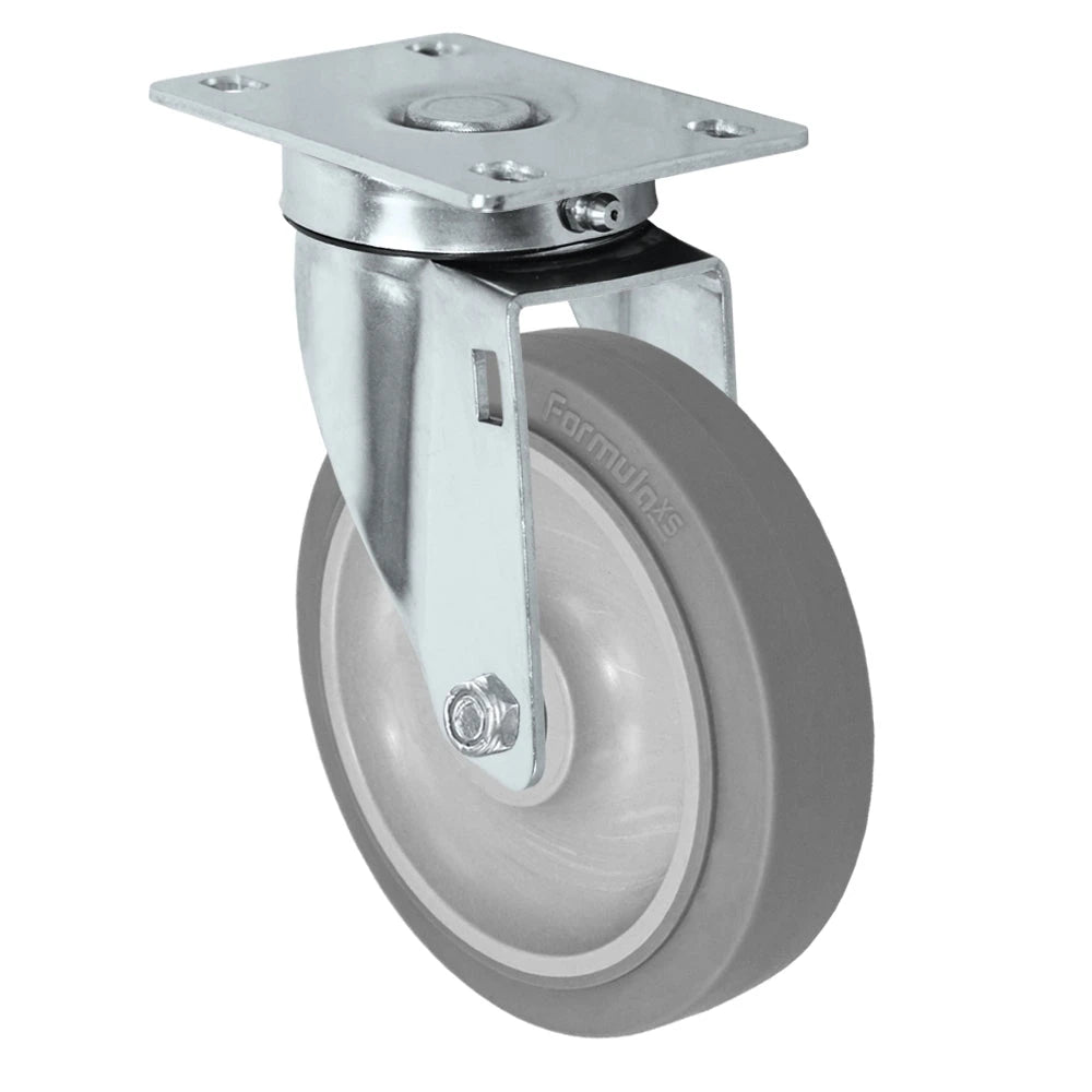 Durastar Light Medium Duty S24 Series - 6" x 1-1/4" Thermoplastic Rubber Swivel Caster - 325 lb Capacity, Choose Stainless Top Plate Option Durastar