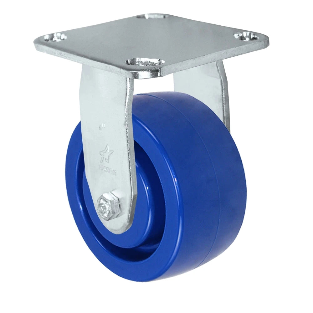 Durastar Medium Heavy Duty S30 Series - 4" x 2" Solid Blue Polyurethane Rigid Caster - 800 lb Capacity, & 4" x 4-1/2" Stainless Top Plate Durastar