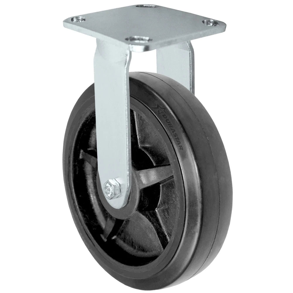 Durastar Medium Heavy Duty S30 Series - 8" x 2" Rubber on Glass-filled Nylon Rigid Caster - 600 lb Capacity, & 4" x 4-1/2" Stainless Top Plate Durastar