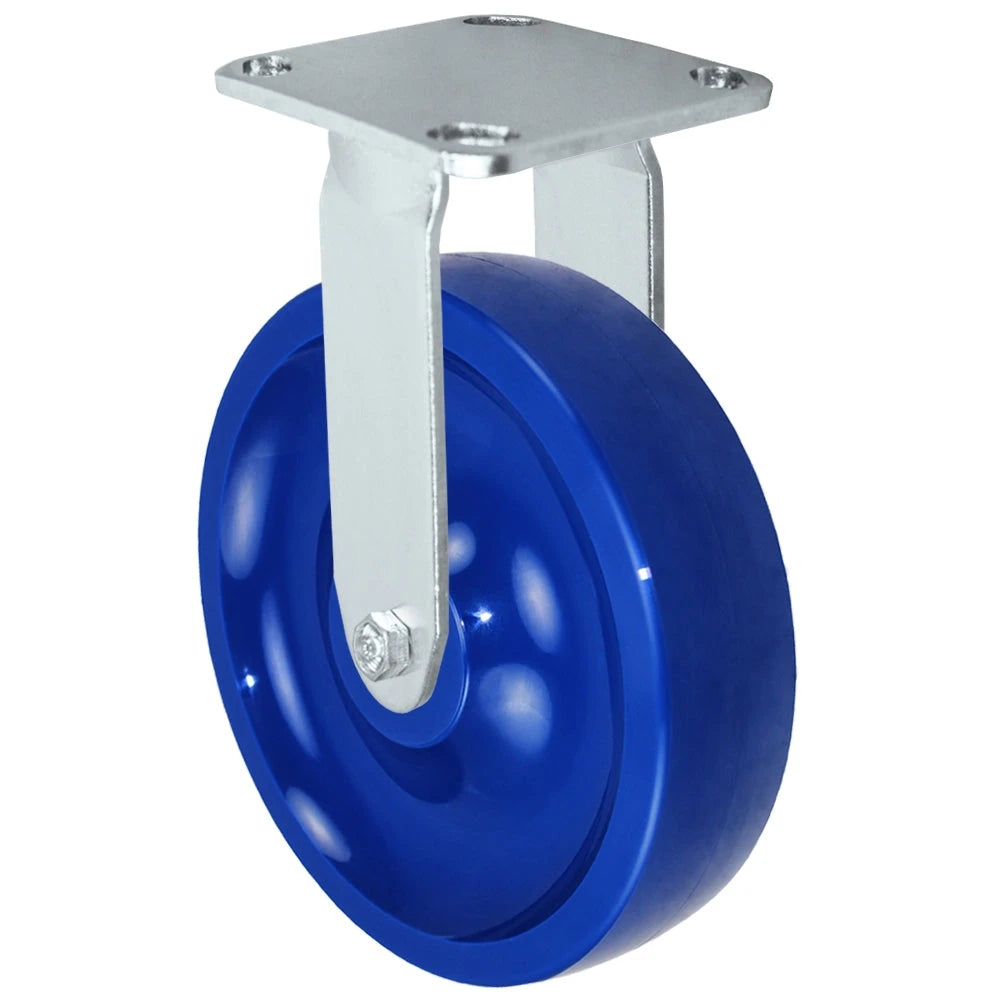 Durastar Medium Heavy Duty S30 Series - 8" x 2" Solid Blue Polyurethane Rigid Caster - 1250 lb Capacity, & 4" x 4-1/2" Stainless Top Plate Durastar