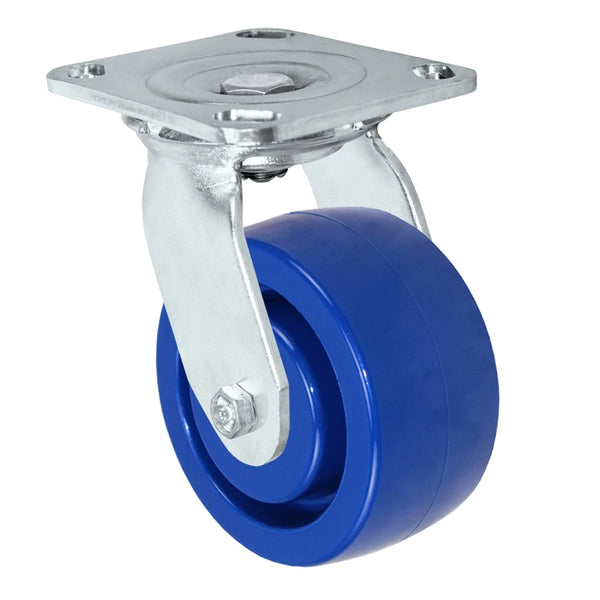 Durastar Medium Heavy Duty S30 Series - 4" x 2" Solid Blue Polyurethane Swivel Caster - 800 lb Capacity, & 4" x 4-1/2" Stainless Top Plate Durastar