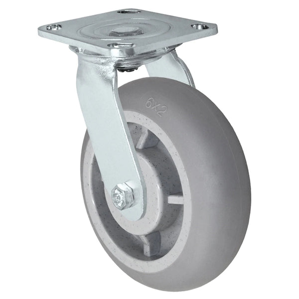 Durastar Medium Heavy Duty S30 Series - 6" x 2" Duratek Donut High Tech Rubber Swivel Caster - 600 lb Capacity, & 4" x 4-1/2" Stainless Top Plate Durastar