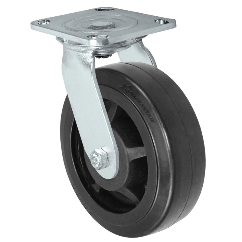 Durastar Medium Heavy Duty S30 Series - 6" x 2" Rubber on Glass-filled Nylon Swivel Caster - 550 lb Capacity, & 4" x 4-1/2" Stainless Top Plate Durastar