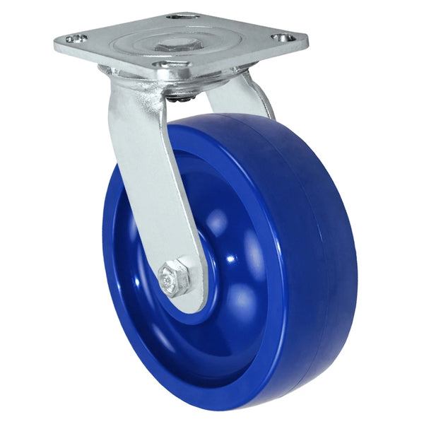 Stainless Steel - 6" x 2" Solid Blue Polyurethane Swivel Caster - 1200 lb Capacity, & 4" x 4-1/2" Stainless Top Plate Durastar