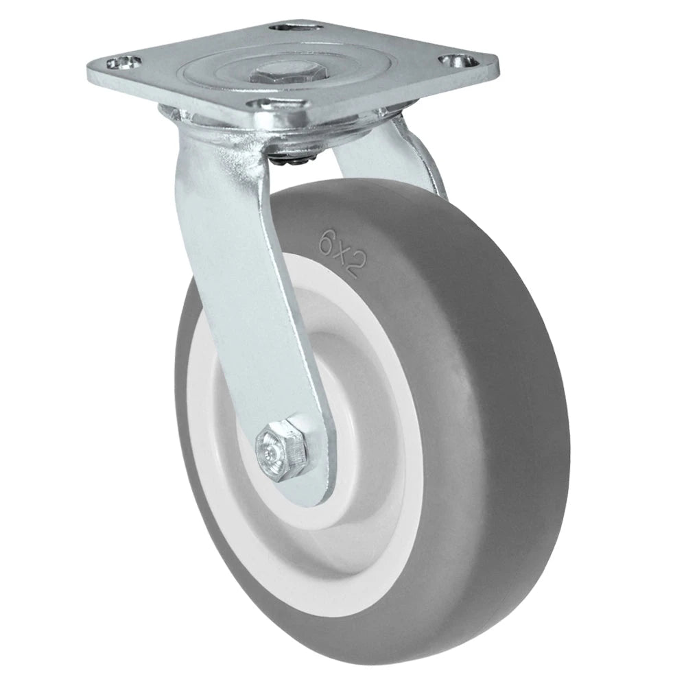 Durastar Medium Heavy Duty S30 Series - 6" x 2" Thermoplastic Rubber Swivel Caster - 500 lb Capacity, & 4" x 4-1/2" Stainless Top Plate Durastar