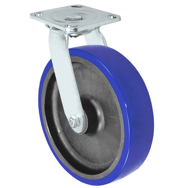 Durastar Medium Heavy Duty S30 Series - 8" x 2" Polyurethane on Glass-filled Nylon - MU (10mm Thick Tread) Swivel Caster - 1250 lb Capacity, & 4" x 4-1/2" Stainless Top Plate Durastar