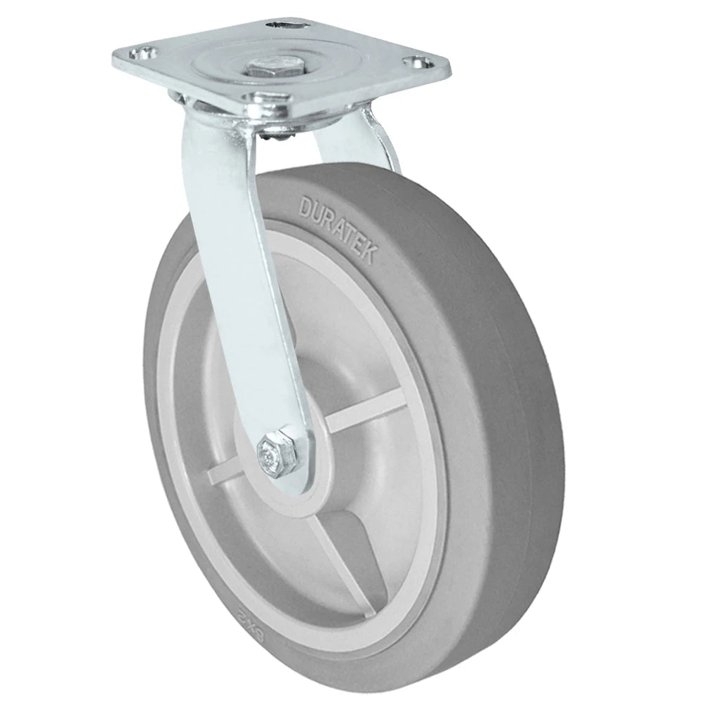 Durastar Medium Heavy Duty S30 Series - 8" x 2" Duratek High Tech Rubber Swivel Caster - 675 lb Capacity, & 4" x 4-1/2" Stainless Top Plate Durastar