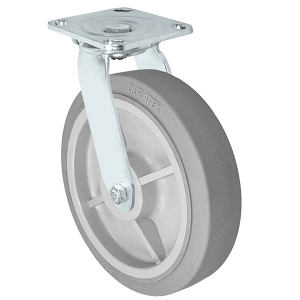 Durastar Medium Heavy Duty S30 Series - 8" x 2" Duratek High Tech Rubber Swivel Caster - 675 lb Capacity, & 4" x 4-1/2" Stainless Top Plate Durastar