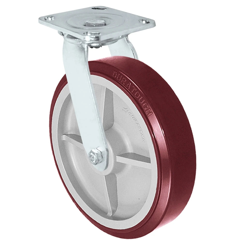 Durastar Medium Heavy Duty S30 Series - 8" x 2" DURATOUGH Polyurethane on Polyolefin Swivel Caster - 1000 lb Capacity, & 4" x 4-1/2" Stainless Top Plate Durastar