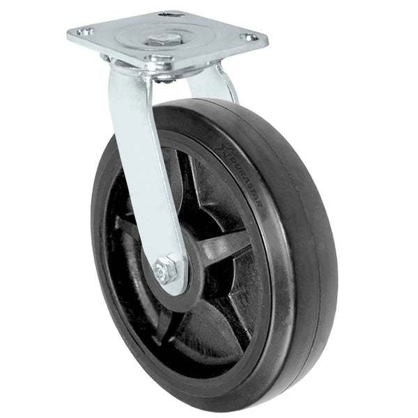 Durastar Medium Heavy Duty S30 Series - 8" x 2" Rubber on Glass-filled Nylon Swivel Caster - 600 lb Capacity, & 4" x 4-1/2" Stainless Top Plate Durastar