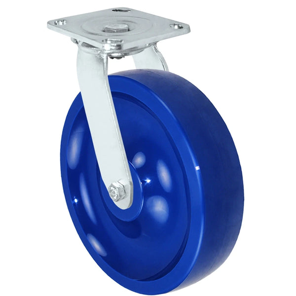 Durastar Medium Heavy Duty S30 Series - 8" x 2" Solid Blue Polyurethane Swivel Caster - 1250 lb Capacity, & 4" x 4-1/2" Stainless Top Plate Durastar