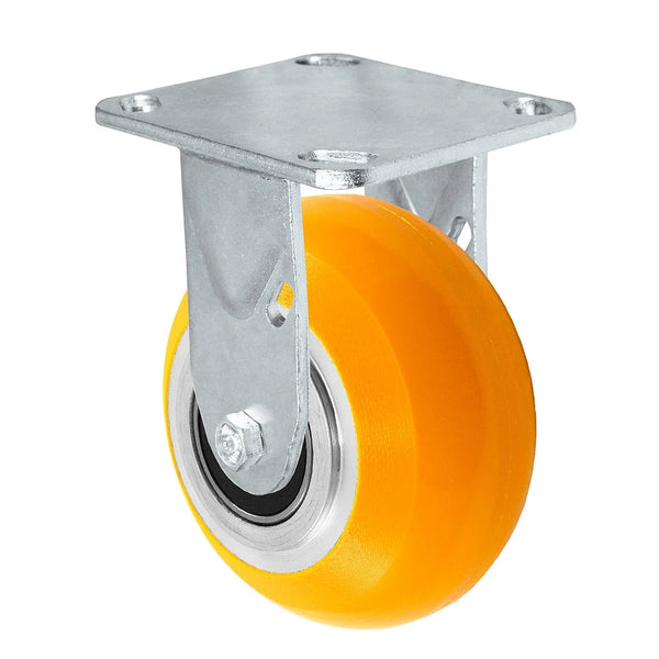 4" x 2" Stainless Rigid Caster Orange Polyurethane on Aluminum Caster - 1,000 lbs Capacity - 4" x 4-1/2" Mounting Plate CasterHQ
