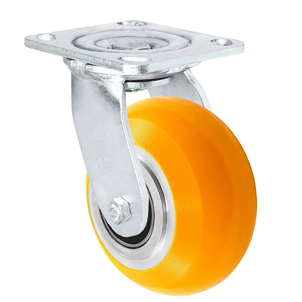 5" x 2" Stainless Swivel Caster Orange Polyurethane on Aluminum Caster - 1,200 lbs Capacity - 4" x 4-1/2" Mounting Plate CasterHQ