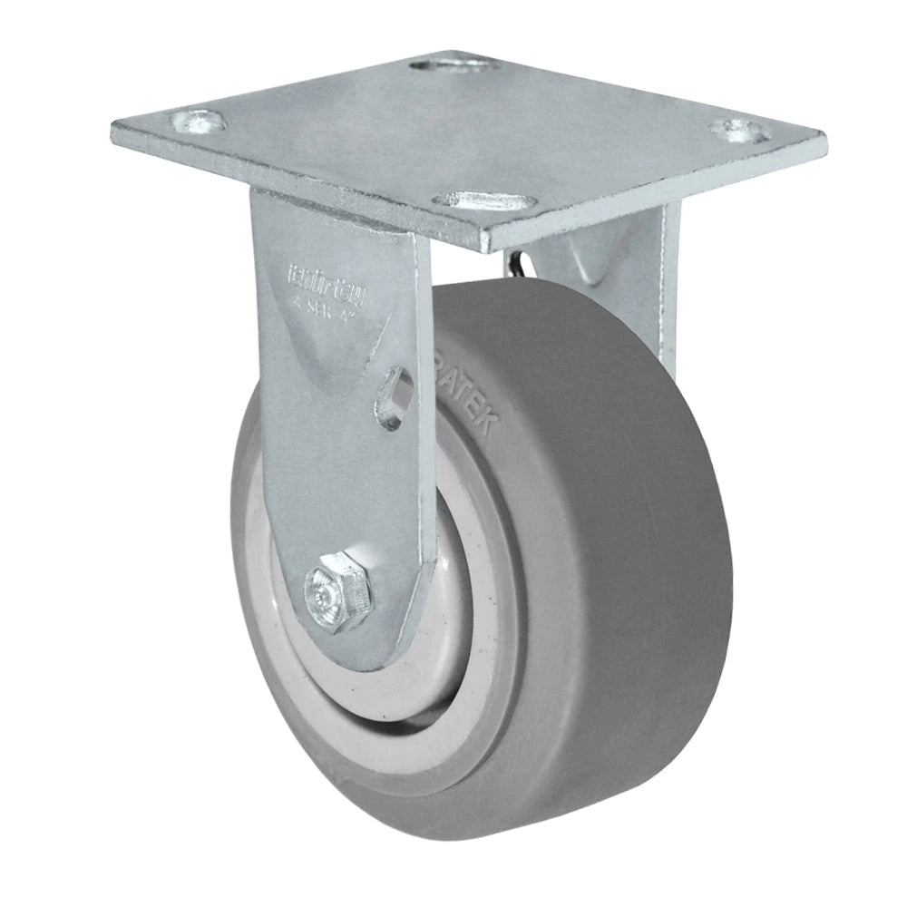 Durastar Medium Heavy Duty S34 Series - 4" x 2" Duratek High Tech Rubber Rigid Caster - 450 lb Capacity, & 4" x 4-1/2" Stainless Top Plate Durastar