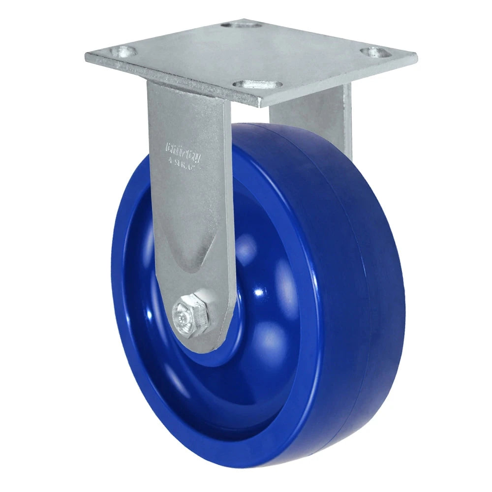 Durastar Medium Heavy Duty S34 Series - 5" x 2" Solid Blue Polyurethane Rigid Caster - 1000 lb Capacity, & 4" x 4-1/2" Stainless Top Plate Durastar