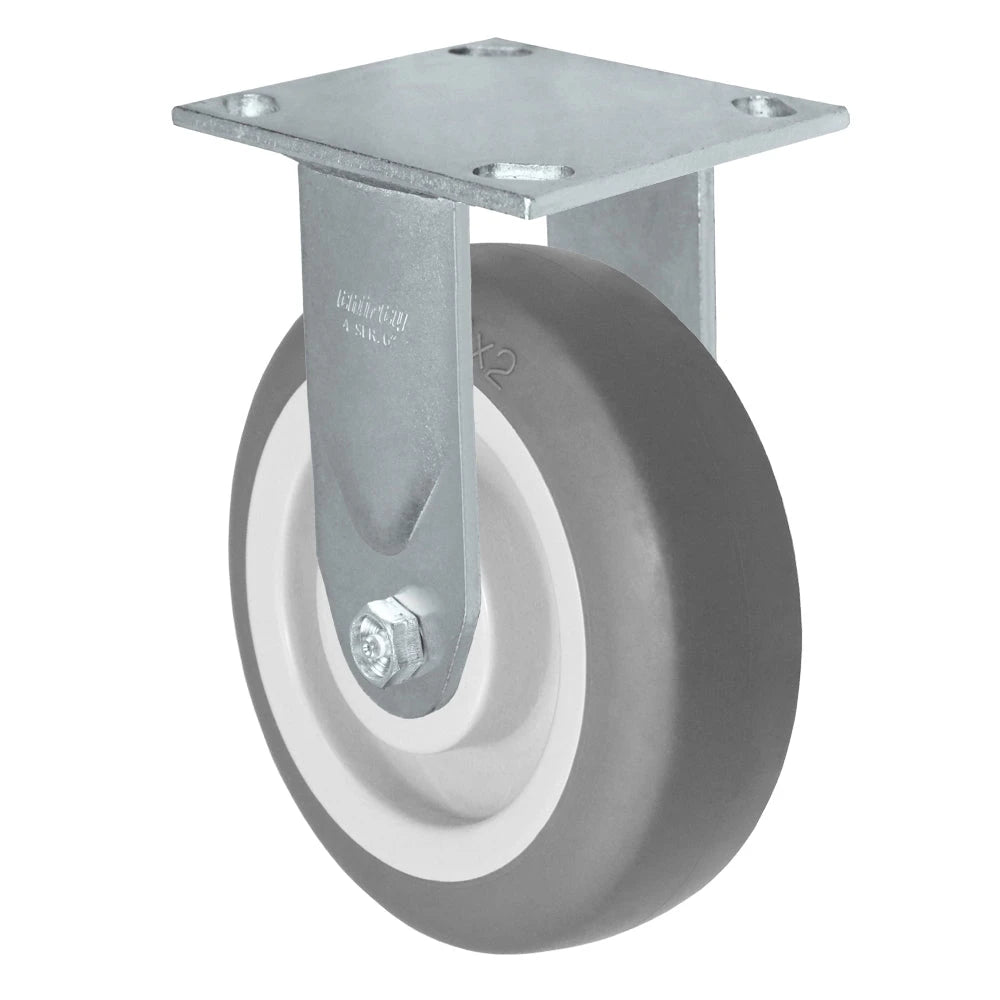Durastar Medium Heavy Duty S34 Series - 6" x 2" Thermoplastic Rubber Rigid Caster - 500 lb Capacity, & 4" x 4-1/2" Stainless Top Plate Durastar