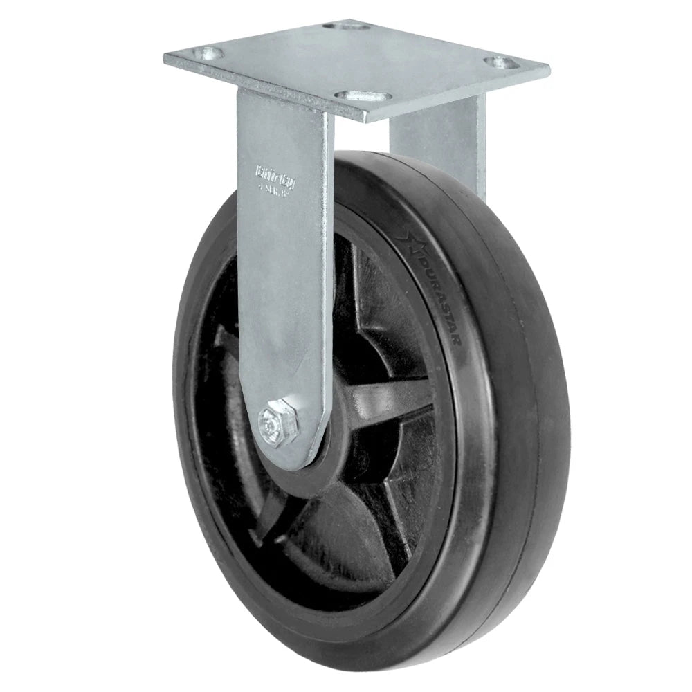 Durastar Medium Heavy Duty S34 Series - 8" x 2" Rubber on Glass-filled Nylon Rigid Caster - 600 lb Capacity, & 4" x 4-1/2" Stainless Top Plate Durastar