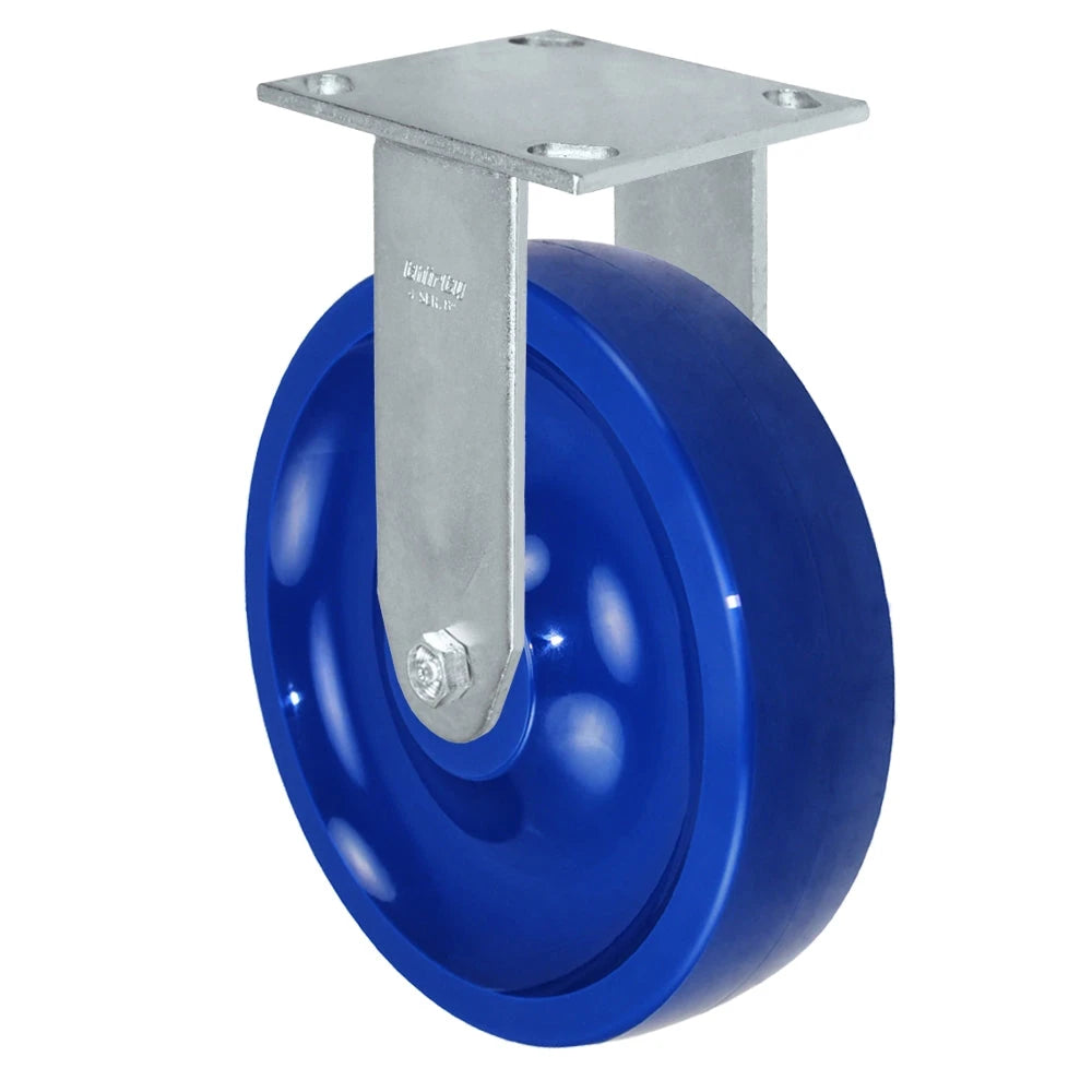 Durastar Medium Heavy Duty S34 Series - 8" x 2" Solid Blue Polyurethane Rigid Caster - 1250 lb Capacity, & 4" x 4-1/2" Stainless Top Plate Durastar
