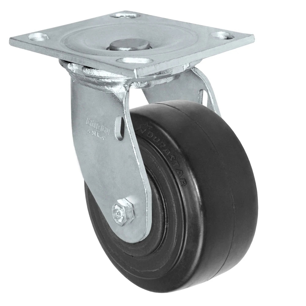 Durastar Medium Heavy Duty S34 Series - 4" x 2" Rubber on Glass-filled Nylon Swivel Caster - 400 lb Capacity, & 4" x 4-1/2" Stainless Top Plate Durastar