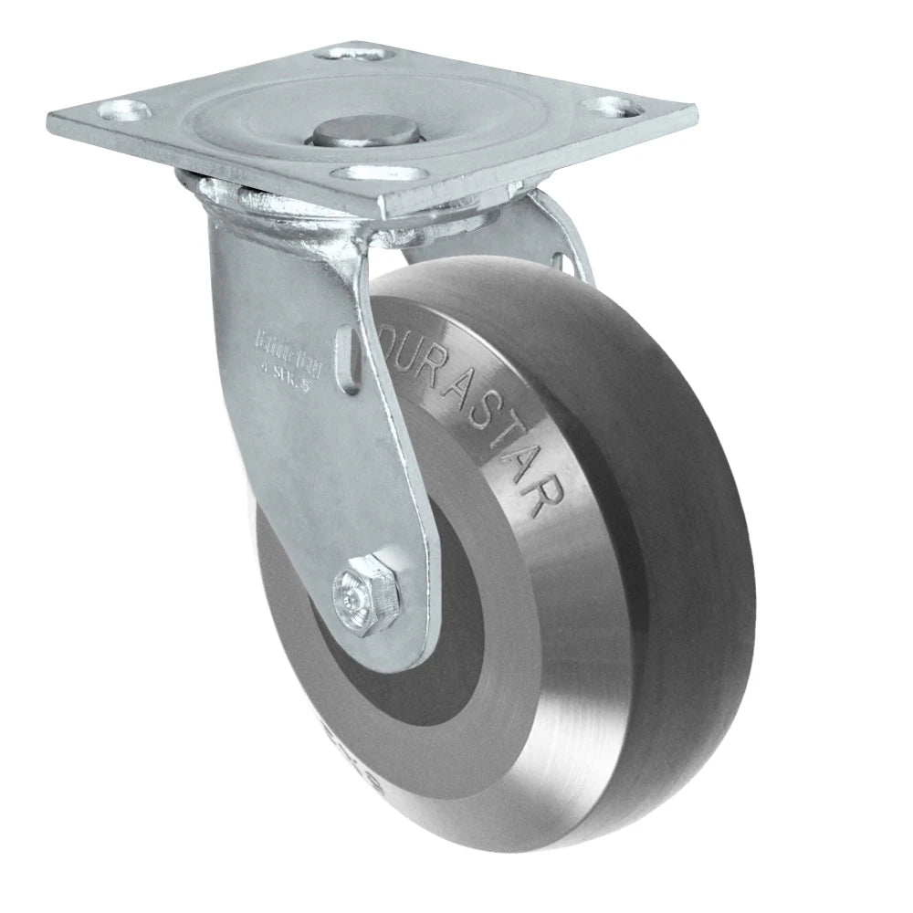 Durastar Medium Heavy Duty S34 Series - 5" x 2" Heavy Duty Solid Polyurethane on Glass-filled Nylon Swivel Caster - 1250 lb Capacity, & 4" x 4-1/2" Stainless Top Plate Durastar