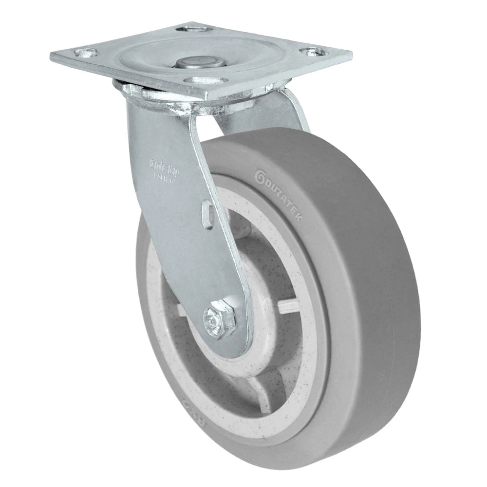 Durastar Medium Heavy Duty S34 Series - 6" x 2" Duratek High Tech Rubber Swivel Caster - 600 lb Capacity, & 4" x 4-1/2" Stainless Top Plate Durastar