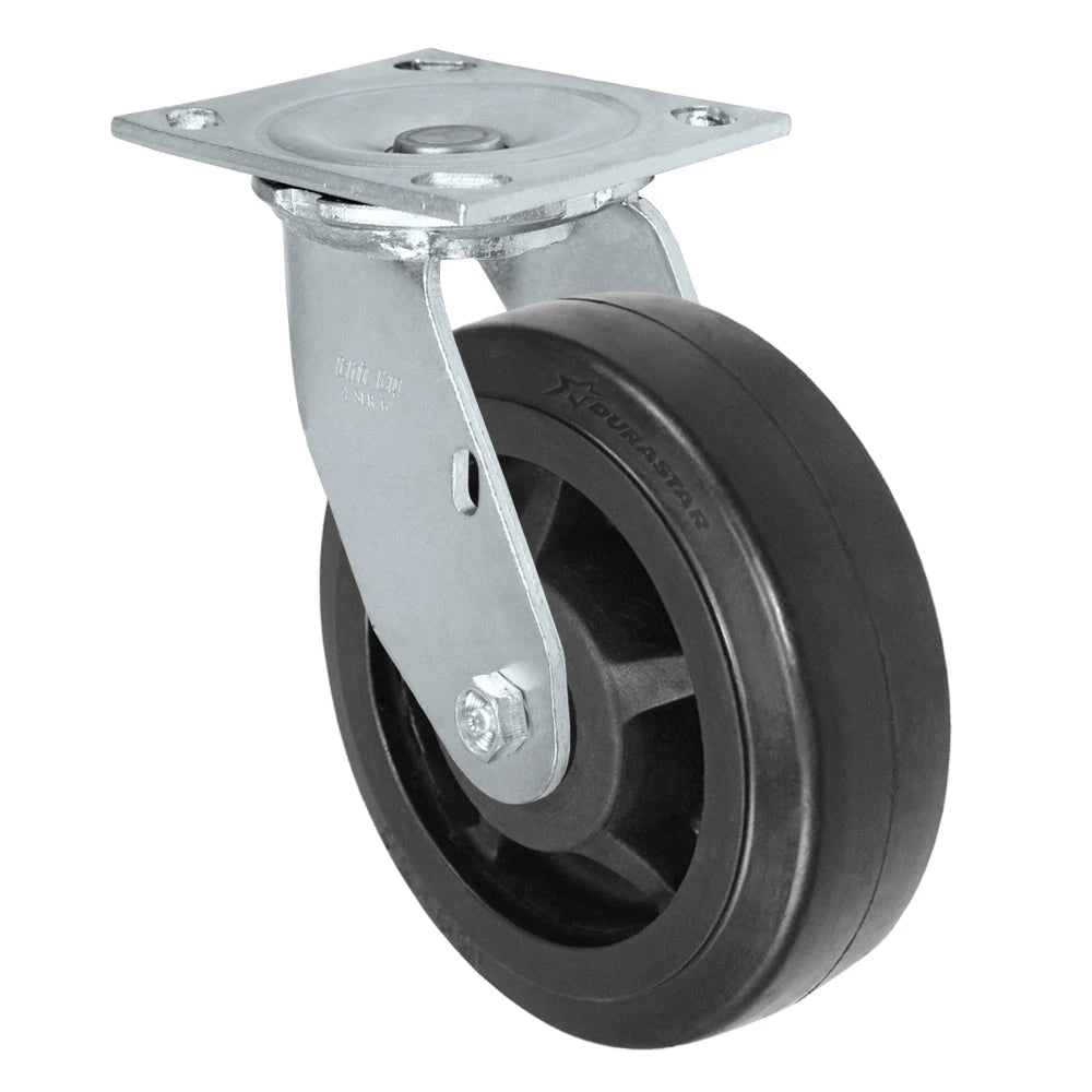 Durastar Medium Heavy Duty S34 Series - 6" x 2" Rubber on Glass-filled Nylon Swivel Caster - 550 lb Capacity, & 4" x 4-1/2" Stainless Top Plate Durastar