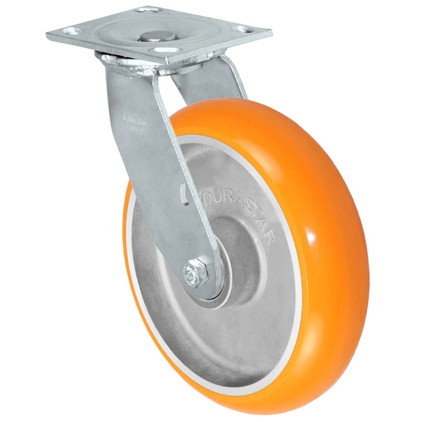 Durastar Medium Heavy Duty S34 Series - 8" x 2" Sirius Heavy Duty Donut Polyurethane on Aluminum Swivel Caster - 1250 lb Capacity, & 4" x 4-1/2" Stainless Top Plate Durastar