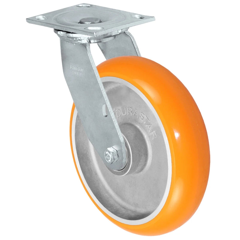 Durastar Medium Heavy Duty S34 Series - 8" x 2" Sirius Heavy Duty Donut Polyurethane on Aluminum Swivel Caster - 1250 lb Capacity, & 4" x 4-1/2" Stainless Top Plate Durastar