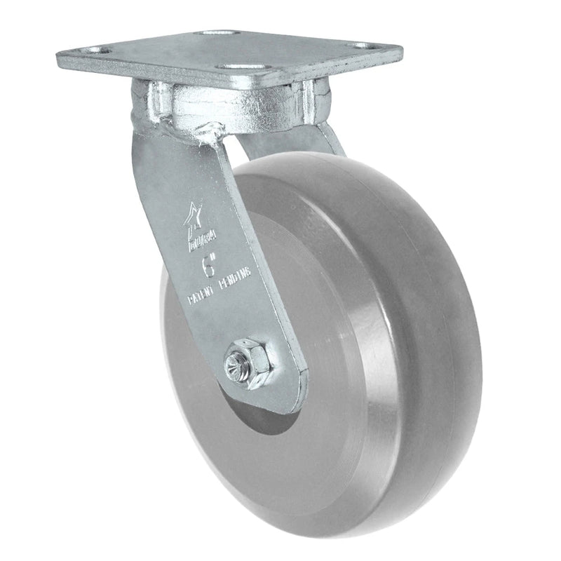 Durastar Heavy Duty S40 Series - 6" x 2" Heavy Duty Solid Polyurethane on Glass-filled Nylon Swivel Caster - 1800 lb Capacity, Choose between Stainless Top Plate Size and bearing Durastar