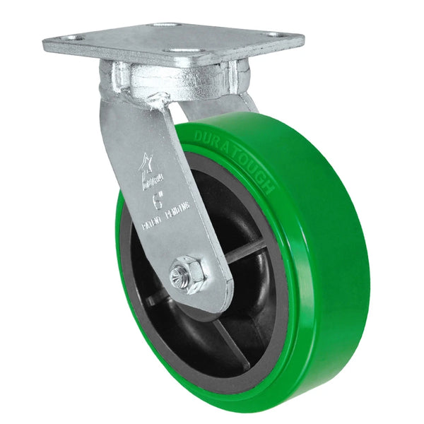 Durastar Heavy Duty S40 Series - 6" x 2" Polyurethane on Glass-filled Nylon - MU (10mm Thick Tread) Swivel Caster - 1200 lb Capacity, Choose between Stainless Top Plate Size and bearing Durastar
