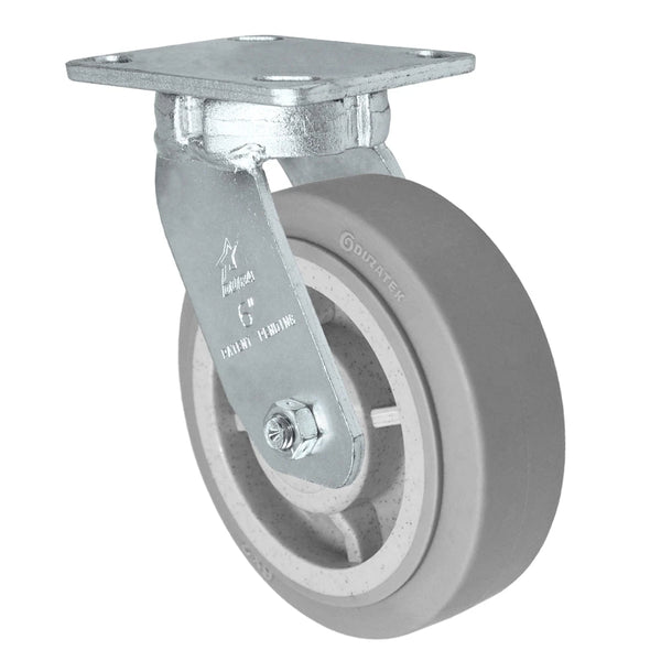 Durastar Heavy Duty S40 Series - 6" x 2" Duratek High Tech Rubber Swivel Caster - 600 lb Capacity, Choose between Stainless Top Plate Size and bearing Durastar