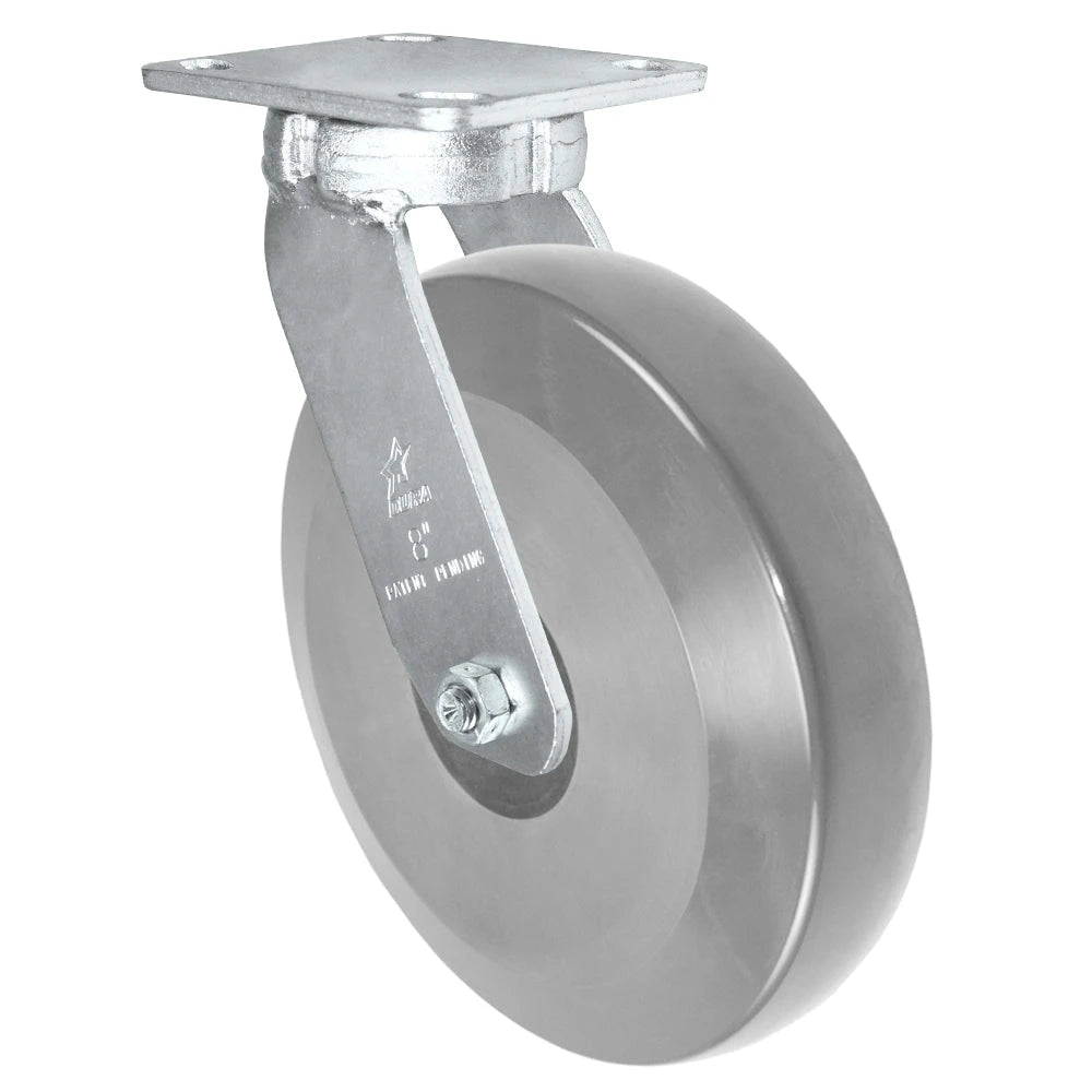 Durastar Heavy Duty S40 Series - 8" x 2" Heavy Duty Solid Polyurethane on Glass-filled Nylon Swivel Caster - 2000 lb Capacity, Choose between Stainless Top Plate Size and bearing Durastar
