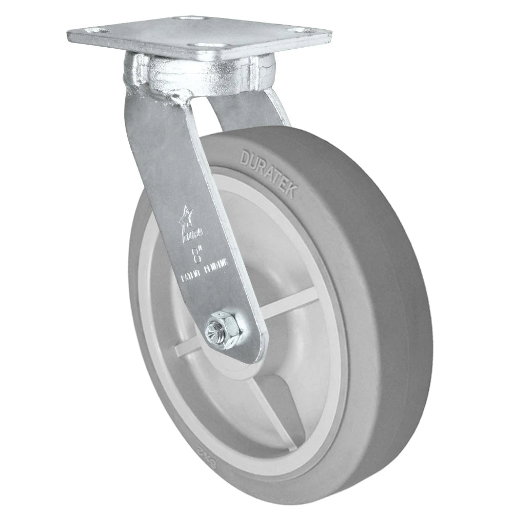 Durastar Heavy Duty S40 Series - 8" x 2" Duratek High Tech Rubber Swivel Caster - 675 lb Capacity, Choose between Stainless Top Plate Size and bearing Durastar