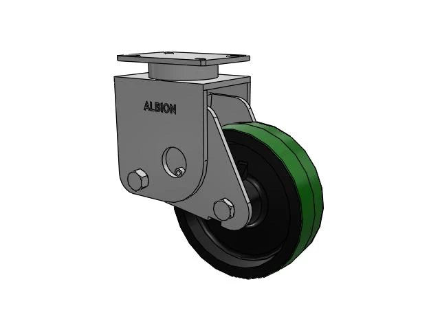 Spring-Loaded Kingpinless 10"x3" Poly-on-Iron Rigid Caster by Albion Casters - High Capacity 3000 lb, 7.25"x5.25" Plate, 14" Mount Height CasterHQ