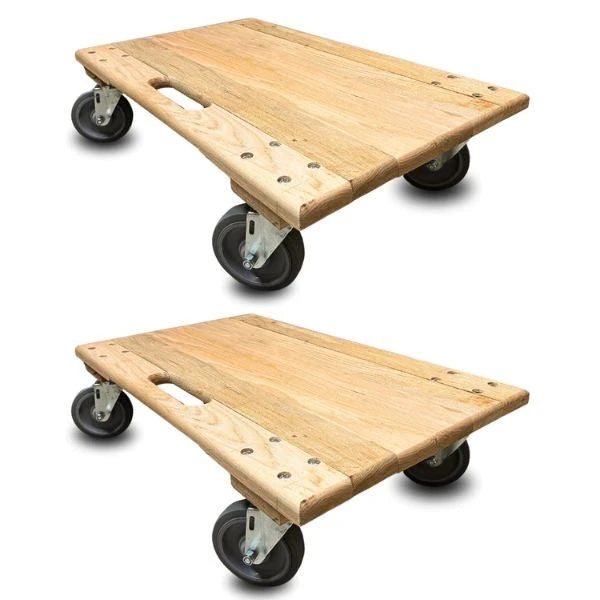 18 Inch x 30 Inch Solid Oak Furniture Dolly 2-Pack - 1000 lbs Capacity | 5 Inch Thermo Wheels | Solid Deck | USA-Made CasterHQ