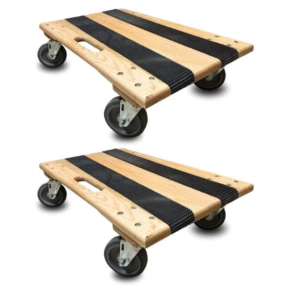 18 Inch x 30 Inch Solid Oak Furniture Dolly 2-Pack - 720 lbs Capacity | 3 Inch Thermo Wheels | Non-Skid Strips | USA-Made CasterHQ