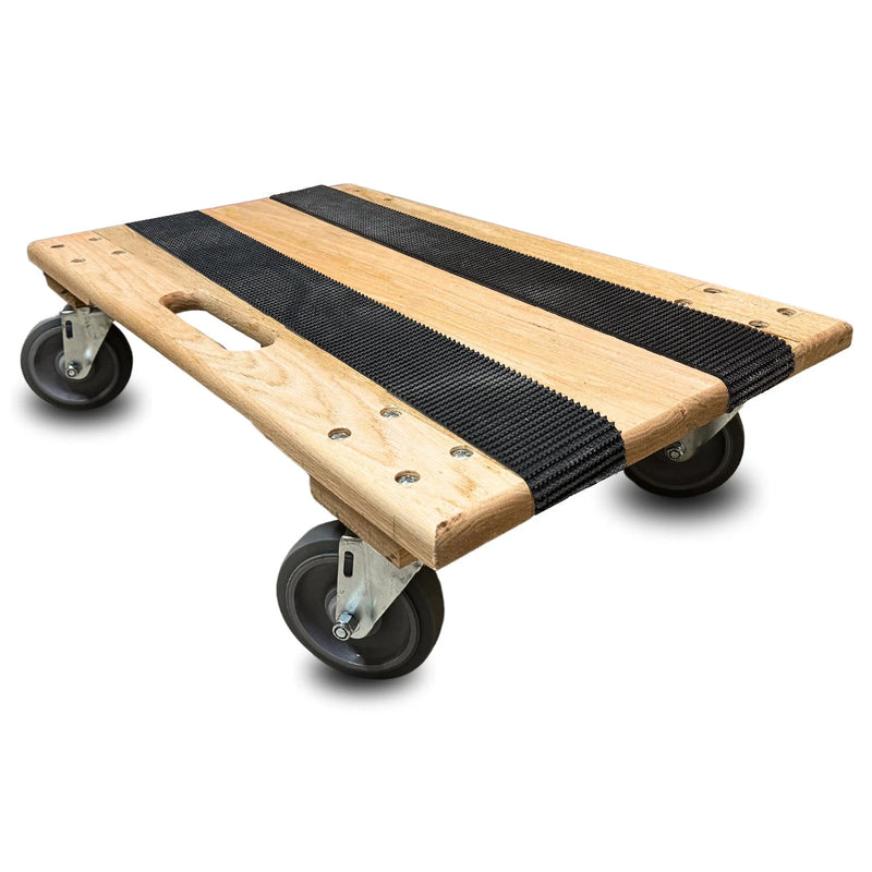 18 Inch x 30 Inch Solid Top Oak Furniture Dolly - 960 lbs Capacity | 4 Inch Thermo Wheels | Non-Skid Rubber Strips | USA-Made CasterHQ