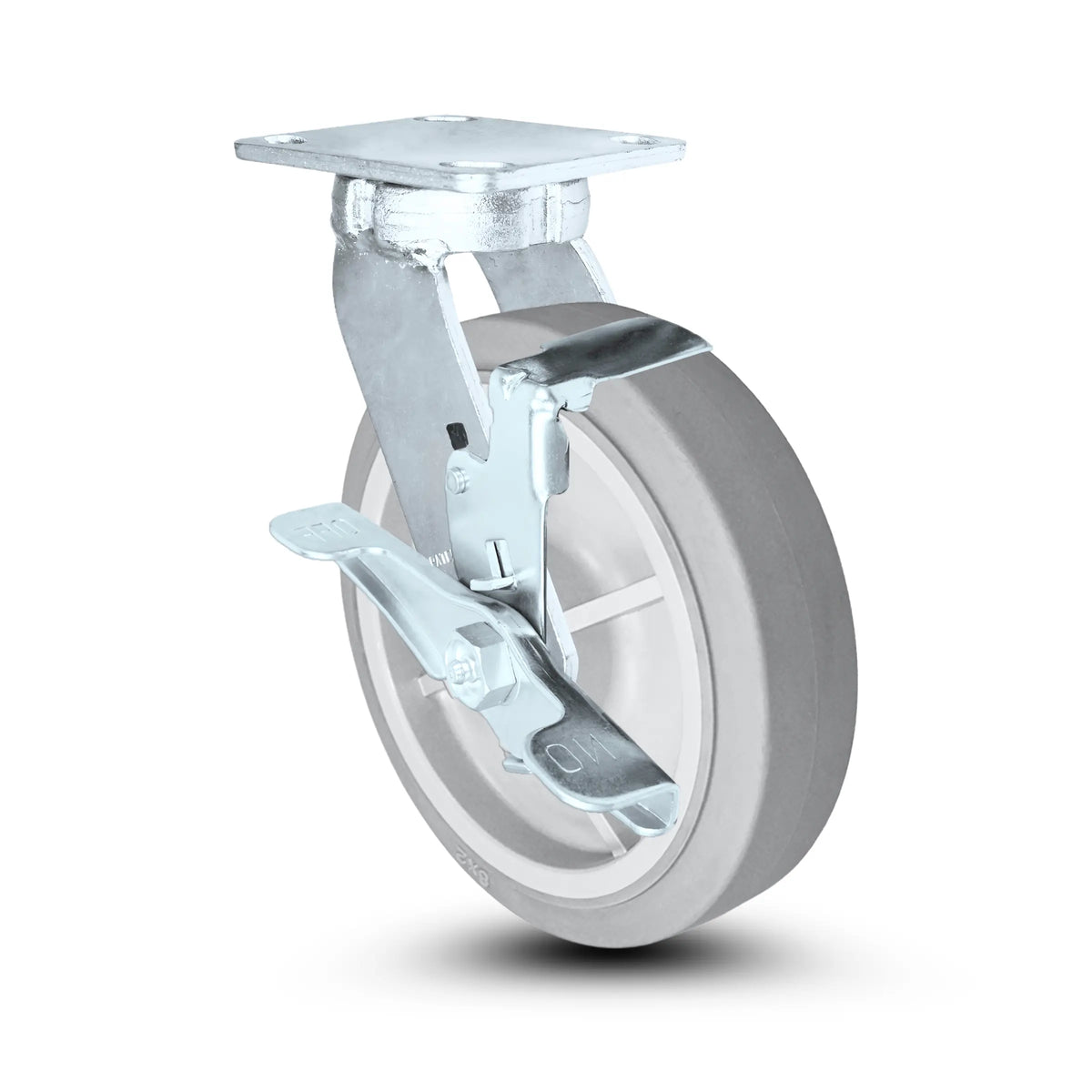 8x2 Stainless Steel Kingpinless Swivel Caster with Foot Brake - Non-Marking, Quiet, Maintenance-Free, 675 lbs Capacity -  | CasterHQ