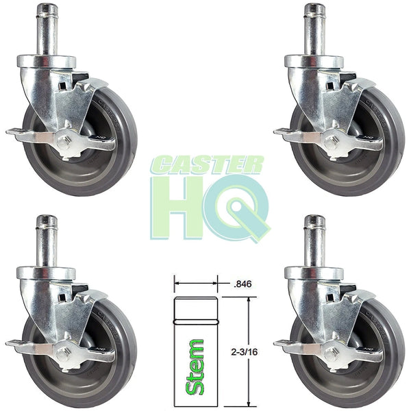 Universal Steel Wire Post Shelving Caster Set - 5 Inch Polyurethane Wheel | Grip Ring Stem CasterHQ