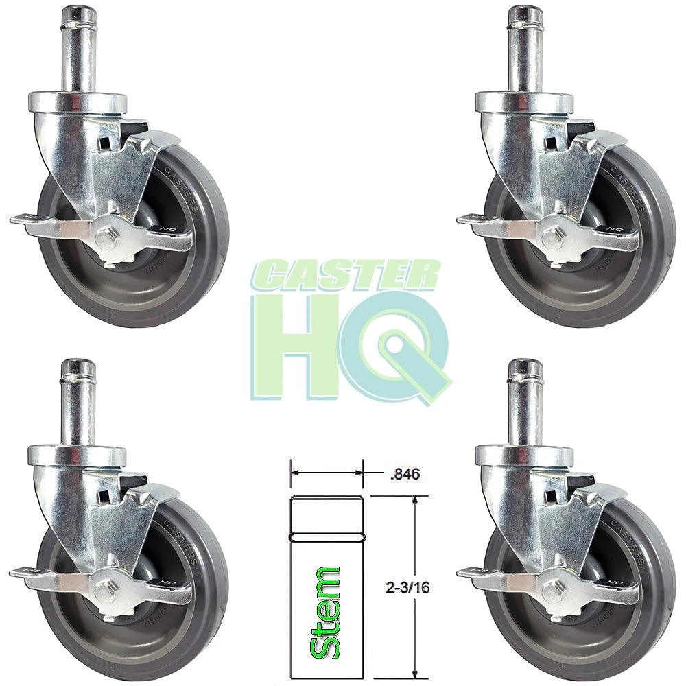 Universal Steel Wire Post Shelving Caster Set - 5 Inch Polyurethane Wheel | Grip Ring Stem CasterHQ