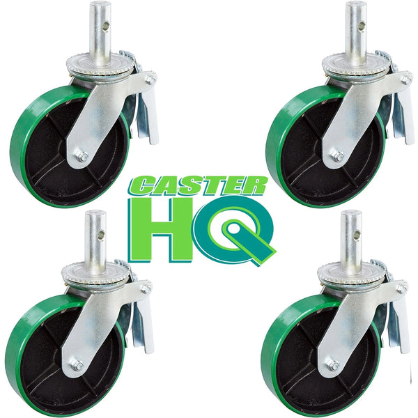 8" x 2" Scaffold Caster with Brake - Green Poly on Steel Wheel - 800 lbs Capacity Per Caster - 3,200 lbs Per Set of 4 CasterHQ